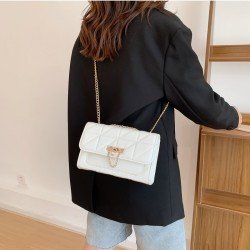  PU Rhombus Lattice Pure Color Chain Shoulder Bag