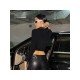  Street Chic Leather Mesh Patchwork Design Top
