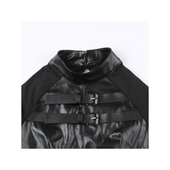  Street Chic Leather Mesh Patchwork Design Top