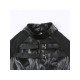  Street Chic Leather Mesh Patchwork Design Top