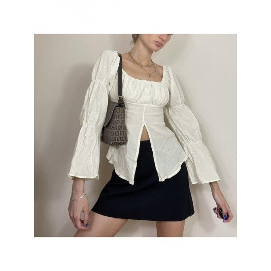  2024 Autumn U Neck Split Hem Women's Top