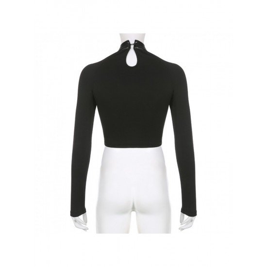  Street Chic Leather Mesh Patchwork Design Top