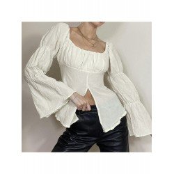  2024 Autumn U Neck Split Hem Women's Top