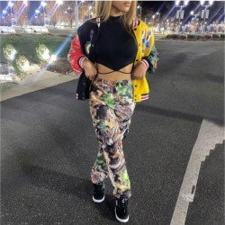 Fashion High Waist Printed Women's Long Pants