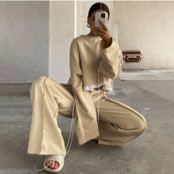  Casual Round Neck Patchwork Women's Two-piece Suits