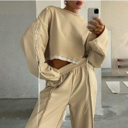  Casual Round Neck Patchwork Women's Two-piece Suits