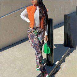  Fashion High Waist Printed Women's Long Pants