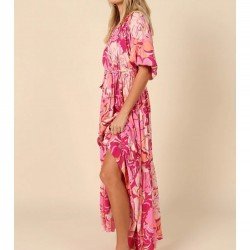  Summer Split Hem Printing Beach Long Dress