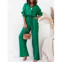 Casual Street Solid Matching Blouse And Trouser Sets Casual Street Solid Matching Blouse And Trouser Sets