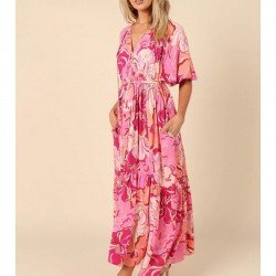  Summer Split Hem Printing Beach Long Dress