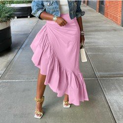 Asymmetry Ruffles Solid Loose Maxi Skirts For Women