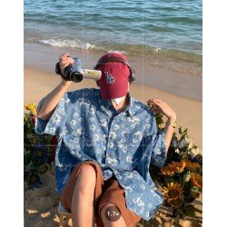 Casual Flower Pattern Pocket Loose Shirts For Men Casual Flower Pattern Pocket Loose Shirts For Men