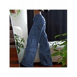 Low Rise Fish Embroidery Loose Blue Jean Trousers Low Rise Fish Embroidery Loose Blue Jean Trousers