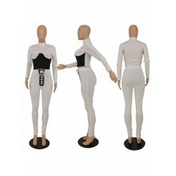 Mock Neck Patchwork Matching 2 Piece Trouser Sets  Mock Neck Patchwork Matching 2 Piece Trouser Sets