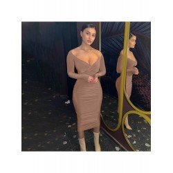 Backless V Neck Long Sleeve Maxi Dress Backless V Neck Long Sleeve Maxi Dress