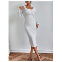Casual White Solid Long Sleeve Slit Dresses Casual White Solid Long Sleeve Slit Dresses