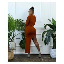 Pure Color Split Women's Long Sleeve Dress  Pure Color Split Women's Long Sleeve Dress
