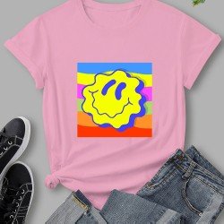Rainbow Smile Face Printed Graphic Summer Tops