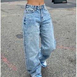  Fashion Pure Color Casual High Waist Women Jeans