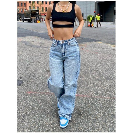  Fashion Pure Color Casual High Waist Women Jeans