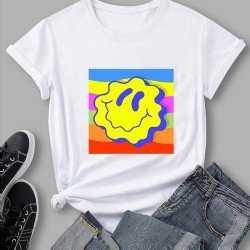Rainbow Smile Face Printed Graphic Summer Tops