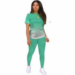  Gradient Color Casual Matching T Shirt And Pant Sets