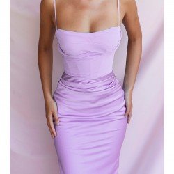  Pure Color Satin Backless Women's Sleeveless Dress