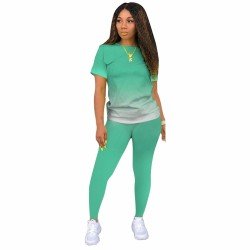 Gradient Color Casual Matching T Shirt And Pant Sets
