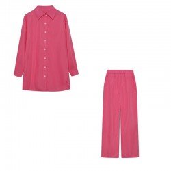Simple Loose Solid Blouse And Trouser Sets Simple Loose Solid Blouse And Trouser Sets