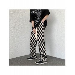 Drawstring Grid Black White Loose Trousers Drawstring Grid Black White Loose Trousers