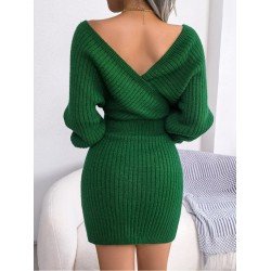 Bat Sleeve V Neck Solid Long Sleeve Dresses Bat Sleeve V Neck Solid Long Sleeve Dresses