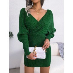 Bat Sleeve V Neck Solid Long Sleeve Dresses Bat Sleeve V Neck Solid Long Sleeve Dresses