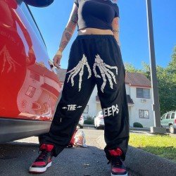 Elastic Waist Black Skeleton Women Pants Elastic Waist Black Skeleton Women Pants