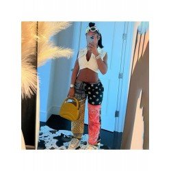 Paisley Printed Color Blocking Long Trousers For Women