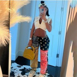 Paisley Printed Color Blocking Long Trousers For Women