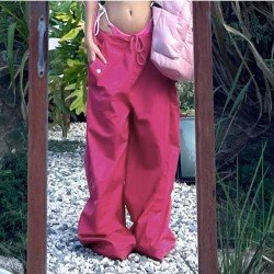 Trendy Solid Wide Leg Drawstring Casual Trousers
