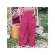 Trendy Solid Wide Leg Drawstring Casual Trousers