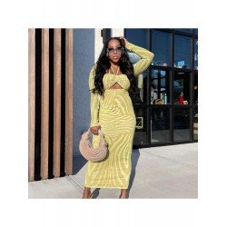 Elegant Hollowed Out Women's Long Sleeve Dress  Elegant Hollowed Out Women's Long Sleeve Dress