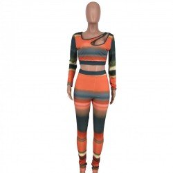 Cut Out Striped Matching 2 Piece Pant Sets