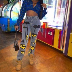 Stylish Printed Pencil Blue Jeans