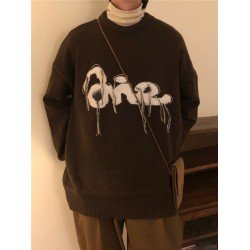 American Retro Crew Neck Men's Loose Knitwear  American Retro Crew Neck Men's Loose Knitwear