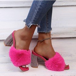  Women's Summer Plush Rhinestone High Heels