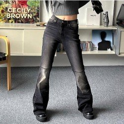 Vintage Patchwork Black Low Rise Bootcut Jeans