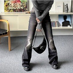 Vintage Patchwork Black Low Rise Bootcut Jeans