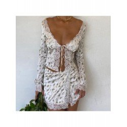 Sexy V Neck Floral 2 Piece Skirt Sets Sexy V Neck Floral 2 Piece Skirt Sets