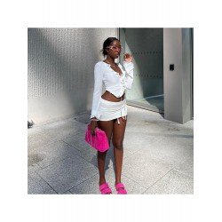 Sexy White V Neck Tie Wrap Ladies Tops