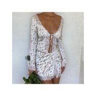 Sexy V Neck Floral 2 Piece Skirt Sets