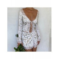 Sexy V Neck Floral 2 Piece Skirt Sets Sexy V Neck Floral 2 Piece Skirt Sets