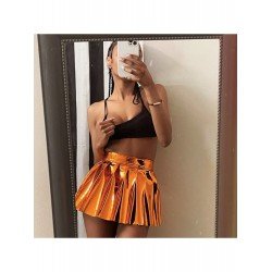 2024 PU Pure Color Versatile Pleated Skirt  2024 PU Pure Color Versatile Pleated Skirt