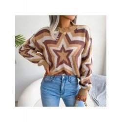  Women's Round Neck Star Geometric Pattern Sweater